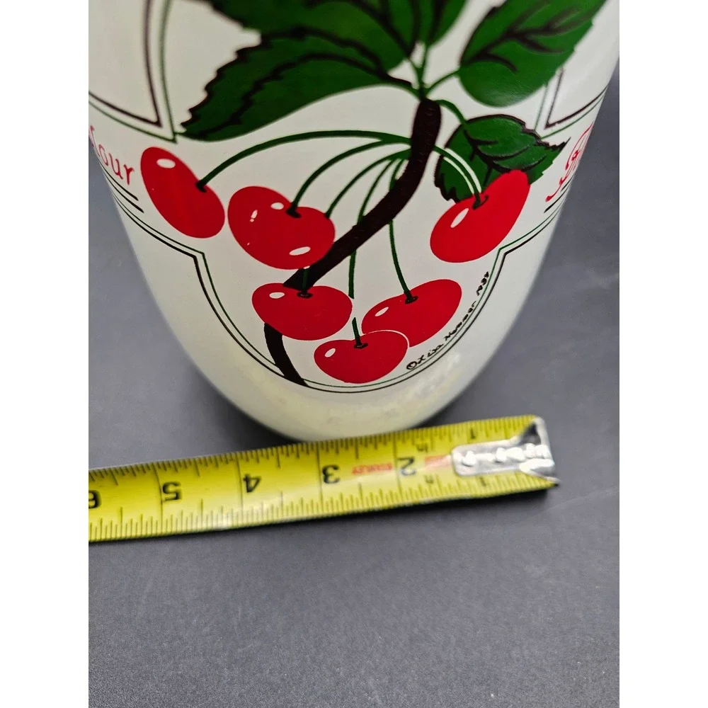 Vintage Ermetico White Milk Glass Cherry Flour Canister 2L Wheaton USA Jar Ld Ww
